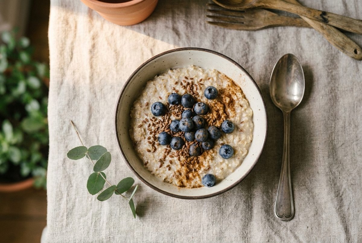 Bol de porridge aux fruits rouges, un petit-déjeuner doux à index glycémique bas